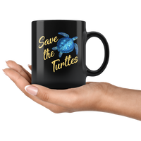 Save The Turtles Funny Black Coffee Mug