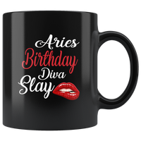 Aries Birthday Diva Slay Lip Black Coffee Mug