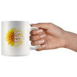 A sunflower soul with rock n roll eyes curious thoughts, heart of surprise white coffee mug