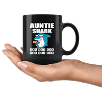 Auntie shark doo doo doo black coffee mug, aunt shark funny gift