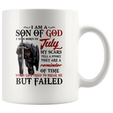 Knight I Am Son Of God Born In July Life Tried Break Me But Failed Warrior Templar Birthday White Coffee Mug