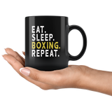 Eat sleep boxing repeat black gift coffee mug