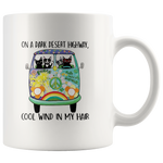 On A Dark Desert Highway Cool Wind In My Hair Cat Driving Hippie Car White Coffee Mug