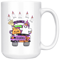 Personalized Halloween Gift Idea For Grandma From Grandkids, Mom Nana Gigi Halloween Gift Custom Name White Coffee Mug