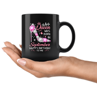 A Queen Was Born In September Happy Birthday To Me Gift For Girl Daughter Diamond Shoes Black Coffee Mug