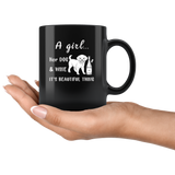 A girl her dog and wine it is beautiful thing black gift coffee mug