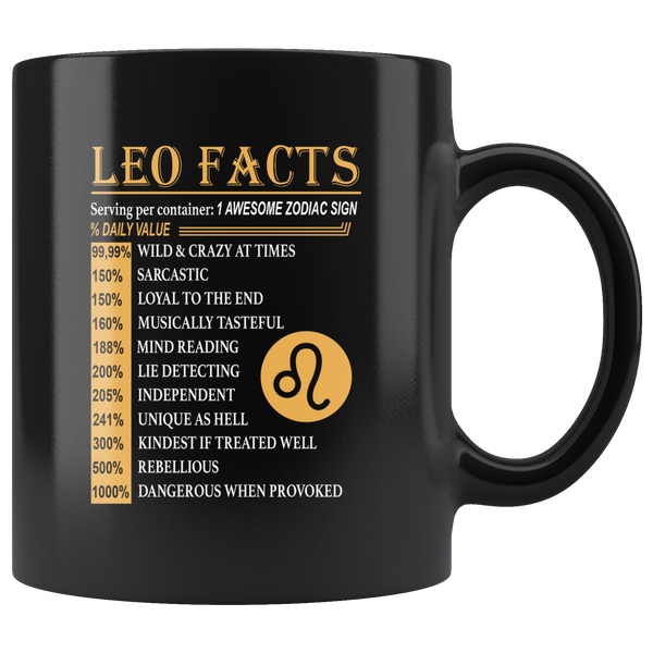 Leo facts serving per container 1 awesome zodiac sign black coffee mug