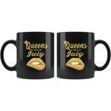 Queens are born in July, lip, birthday black gift coffee mug