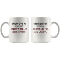 Smiling gives me wrinkles resting nurse face keeps me pretty gift white coffee mugs