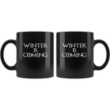 Winter is coming black coffee mug