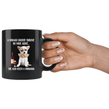 A Woman cannot survive on wine alone she also needs a chihuahua funny black coffee mugs