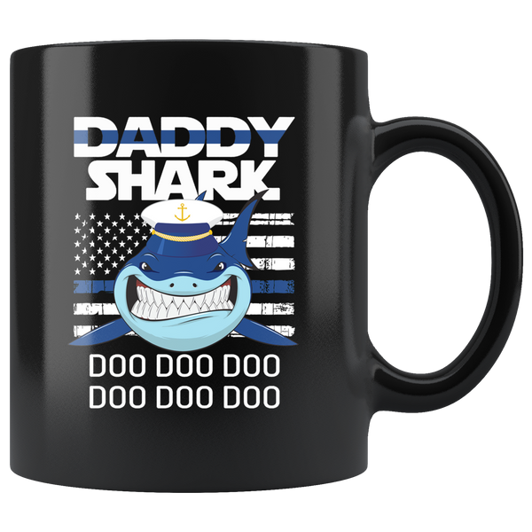 Sailor Daddy Shark Funny, Father's day black gift coffee mugs