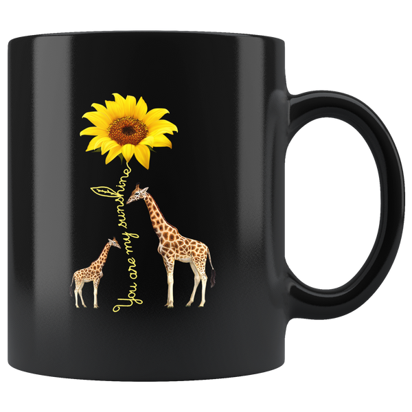 Giraffe you are my sunshine sunflower gift black coffee mug