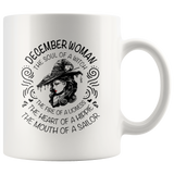 December Woman The Soul Of A Witch The Fire Lioness The Heart Hippie The Mouth Sailor white coffee mug