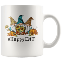 Happy EMT Gnome Gnomies Autumn Pumpkin Sunflower Halloween Graphic Gift White Coffee Mug