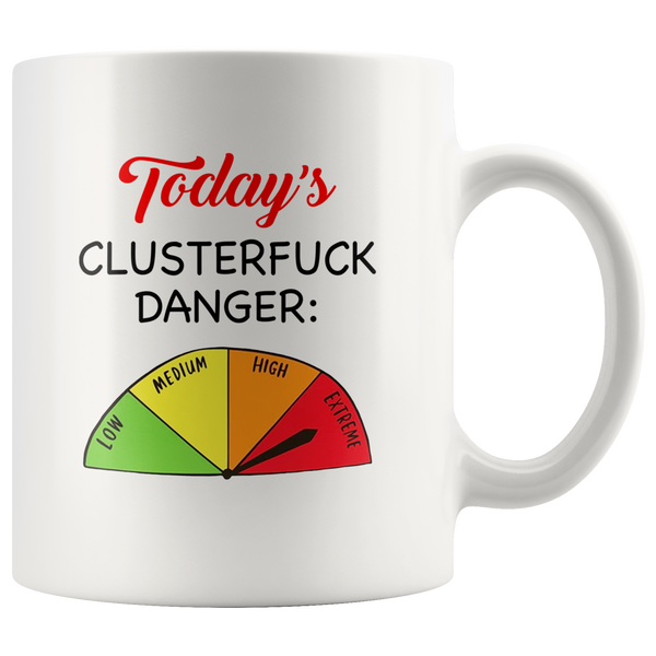 Today s Clusterfuck Danger Low Medium High Extreme Clock White Coffee Mug