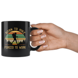 Born to hike forced to work vintage camping black gift coffee mug for women