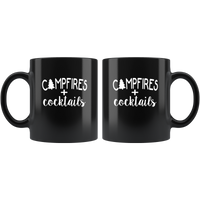Campfires Plus Cocktails Camping Lover Funny Black Coffee Mug