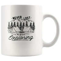 Never lost always exploring camping white coffee mug