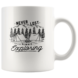 Never lost always exploring camping white coffee mug