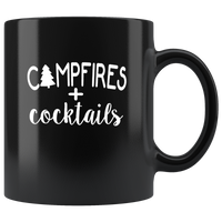 Campfires Plus Cocktails Camping Lover Funny Black Coffee Mug