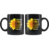 February girls are sunshine mixed with a little Hurricane sunflower, born in February black coffee mug gift