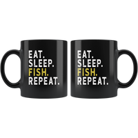 Eat sleep fish repeat black gift coffee mug
