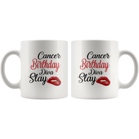 Cancer Birthday Diva Slay Lip white coffee mug