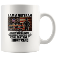 I Am A Veteran I Love Freedom I Wore Dogtags I Have A DD-214 I Served My Country White Coffee Mug