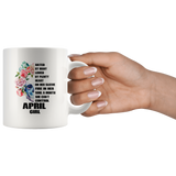 Hated By Many Loved By Plenty Heart On Her Sleeve Fire In Her Soul A Mouth She Can't Control, April Girl white coffee mug