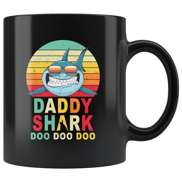 Vintage Retro Daddy Shark doo doo doo, dad, father's day black gift coffee mug