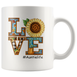 Auntie Life Love Autumn Sunflower Halloween Graphic Gift For Aunt White Coffee Mug