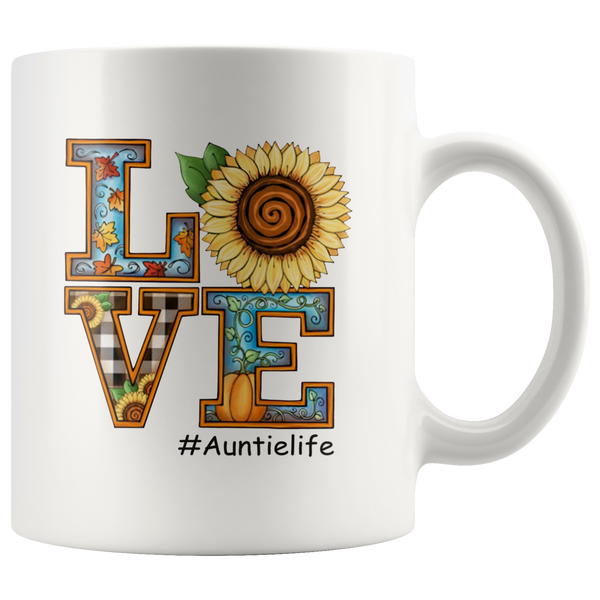 Auntie Life Love Autumn Sunflower Halloween Graphic Gift For Aunt White Coffee Mug