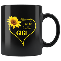 Blessed To Be Called GiGi, Sunflower Love Heart Black Coffee Mug