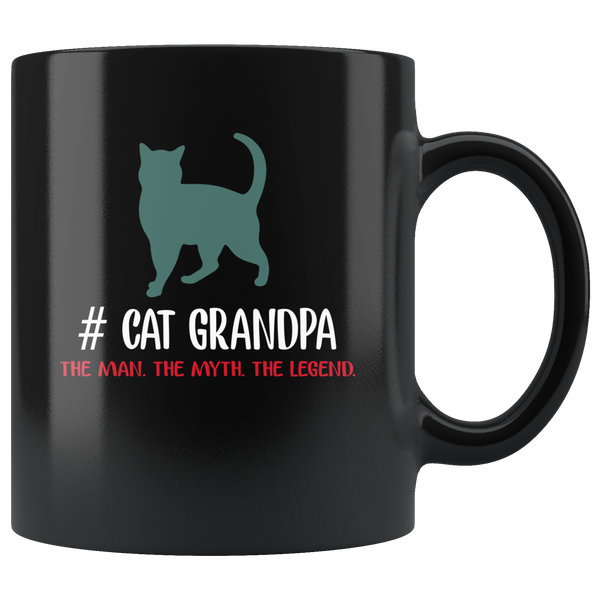Cat grandpa the man the myth the legend, black gift coffee mug for grandpa