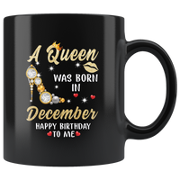 A Queen was born in December, cute birthday black gift coffee mug