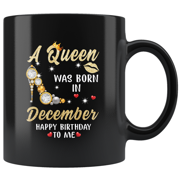 A Queen was born in December, cute birthday black gift coffee mug