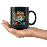 Cat mother wine lover strong woman vintage retro gift black coffee mug