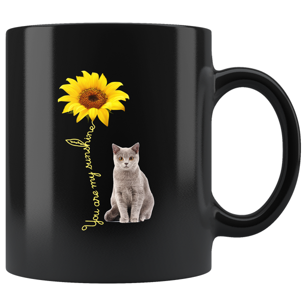 Cat you are my sunshine sunflower black gift coffee mug