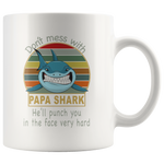 Don't mess with papa shark, punch you in your face vintage, daddy, dad, father's day white gift coffee mug