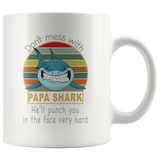 Don't mess with papa shark, punch you in your face vintage, daddy, dad, father's day white gift coffee mug