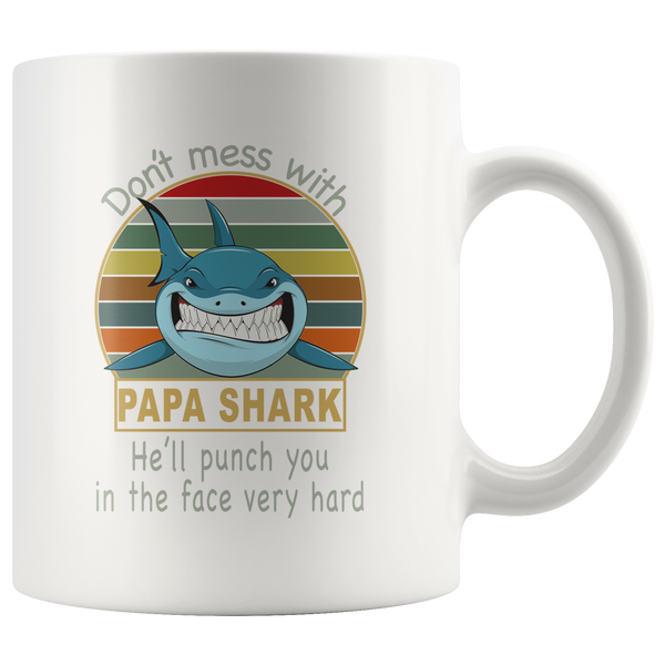 Don't mess with papa shark, punch you in your face vintage, daddy, dad, father's day white gift coffee mug