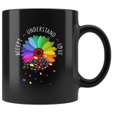 Accept Understand Love Autism Awareness Colorful Daidy Flower Gift For Autistic Kid Mom Women Black Coffee Mug