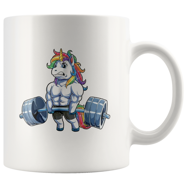 Unicorn Weightlifting Fitness Gym Deadlift Rainbow White Coffee Mug