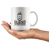 Bearded for her pleasure white coffee mug