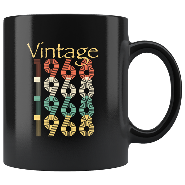 Vintage 1968, happy birthday gift black coffee mug