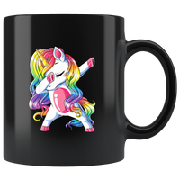 Dabbing unicorn black coffee mug