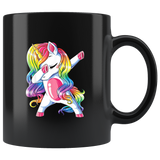 Dabbing unicorn black coffee mug