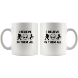I believe bigfoot ailen unicorn in them all white coffee mug