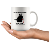 Feline A Tad Stabby Today Black Cat With Knife Halloween White Coffee Mug